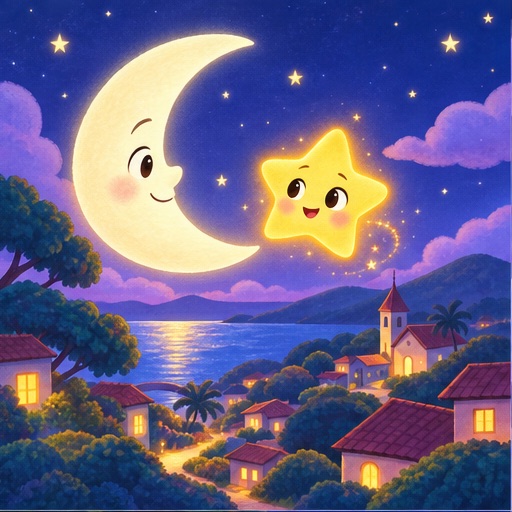 Lila, uma pequena estrela, brilhando ao lado da Lua